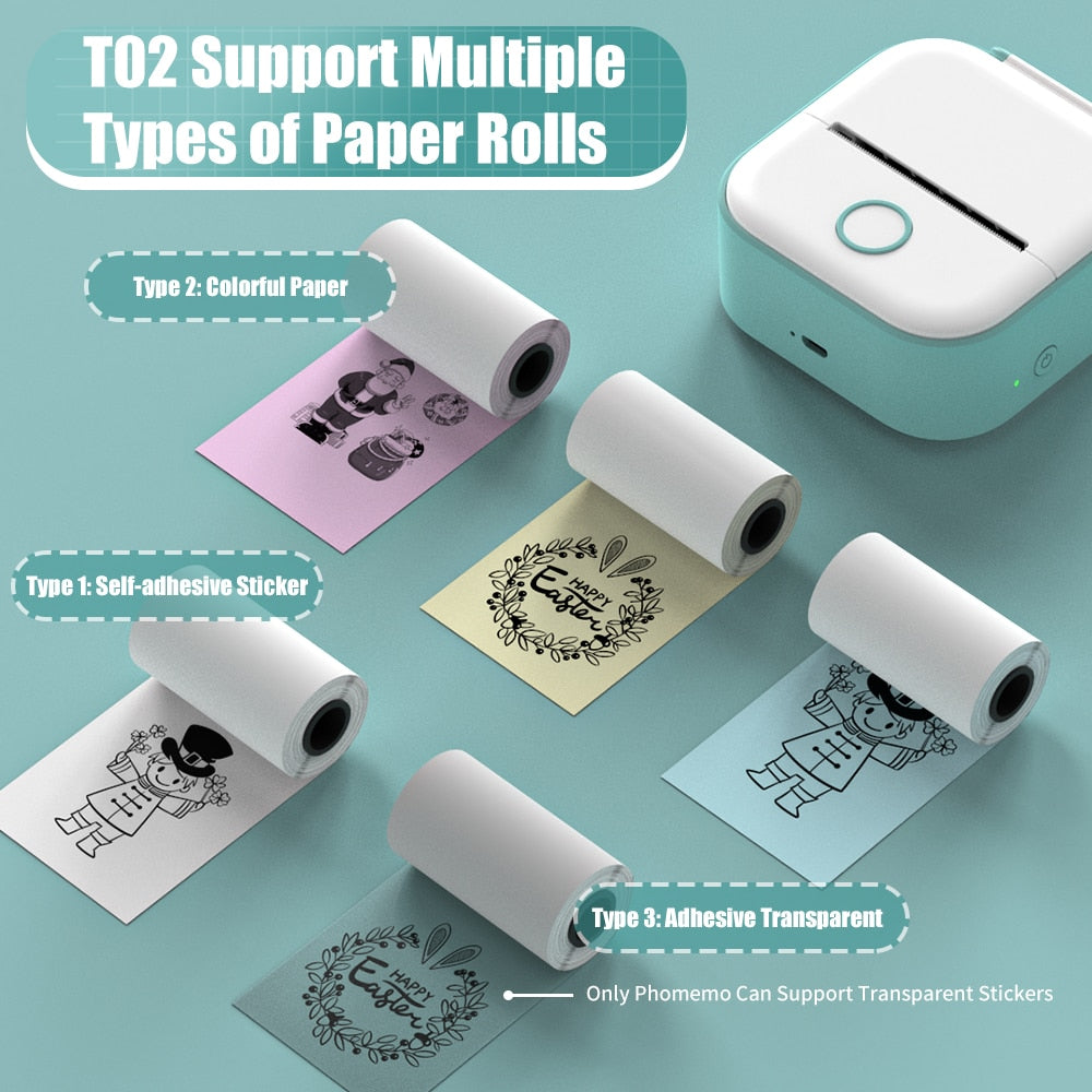 Impressora Térmica Portátil Mini Sem Fio Phomemo T02 - Utilização de Etiquetas Autocolantes para DIY e Jornais - Impressora de Bolso - impresora portátil